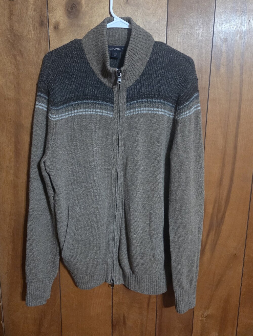 Banana Republic 100% Extra Fine Merino Wool Mens Sweater Zipup Size Large